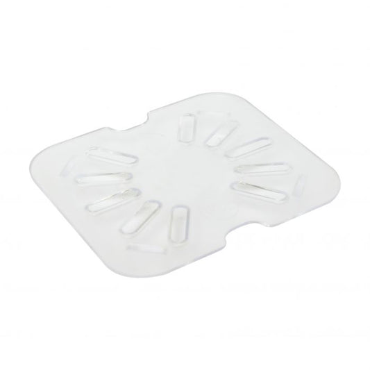 Thunder Group Drain Shelf for Sixth Size Pan is an essential accessory for enhancing kitchen efficiency and food safety. Designed to fit seamlessly into sixth-size food pans, this drain shelf helps keep contents elevated and out of liquid, preserving food quality. Made from clear, shatter-resistant polycarbonate, it withstands the demands of commercial use while allowing easy visibility of stored contents. 