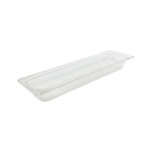 Thunder Group Half Size Long Food Pan is built for the rigorous demands of commercial food service. With a depth of 2 1/2 inches, this clear polycarbonate pan offers ample space for storing, prepping, and serving a wide variety of ingredients and dishes. Its durable, shatter and scratch resistant construction ensures reliable performance in busy kitchens, while the transparent design allows for quick content identification. 