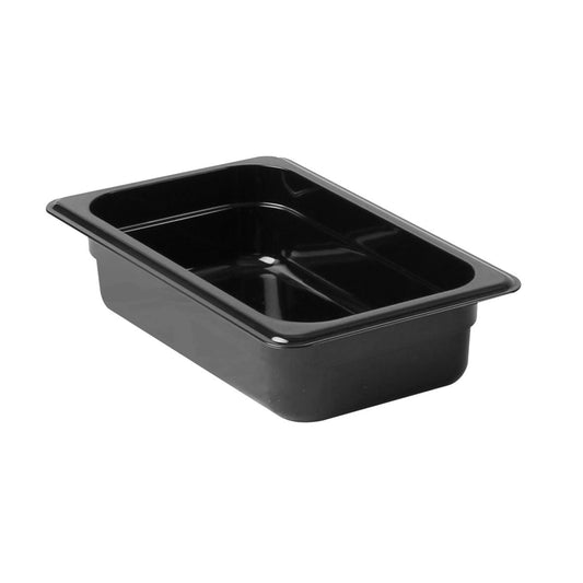 Thunder Group Quarter Size Food Pan is crafted from premium black polycarbonate, providing a sleek professional look and reliable durability. Perfect for restaurant prep lines, buffets, and salad bars, this pan withstands temperatures from -40°F up to 210°F without warping. Its 2.5 inches deep design is ideal for storing veggies, toppings, and sauces. Dishwasher safe and NSF certified, it’s break-resistant, shatter-resistant, and easy to keep clean, making it a reliable choice for any commercial kitchen.