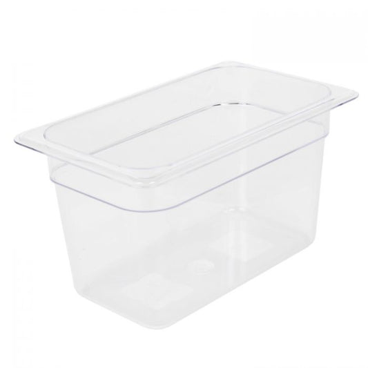 Thunder Group Quarter Size Food Pan is crafted from premium clear polycarbonate, offering excellent durability and long-lasting performance. Perfect for restaurant prep lines, buffets, and salad bars, this pan withstands temperatures from -40°F up to 210°F without warping. Its 6 inches deep design is ideal for storing veggies, toppings, and sauces. Dishwasher safe and NSF certified, it’s break-resistant, shatter-resistant, and easy to keep clean, making it a reliable choice for any commercial kitchen.
