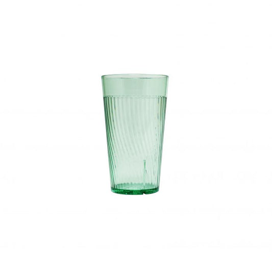 Thunder Group Belize Tumbler 12/Pcs features a unique swirl design that mimics the brilliance of glass. Crafted from durable polycarbonate in a vibrant green color, it measures 2.625 inches in diameter and 4.375 inches in height, delivering a sophisticated yet sturdy drinkware option. This patented starburst design minimizes skidding on wet surfaces and allows water to drain away when inverted for drying or stacking. 
