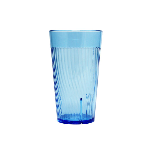 Thunder Group Belize Tumbler 12/Pcs features a unique swirl design that mimics the brilliance of glass. Crafted from durable polycarbonate in a vibrant blue color, it measures 3.125&nbsp; inches in diameter and 5.375 inches in height, delivering a sophisticated yet sturdy drinkware option. This patented starburst design minimizes skidding on wet surfaces and allows water to drain away when inverted for drying or stacking. 