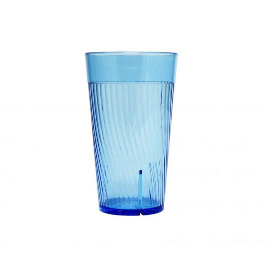 Thunder Group Belize Tumbler 12/Pcs features a unique swirl design that mimics the brilliance of glass. Made from durable blue polycarbonate, it features a unique swirl design that adds style while minimizing skidding on wet surfaces. The patented starburst base design helps drain residual water when inverted for stacking. Ideal for restaurants, catered events, or daily home use. 