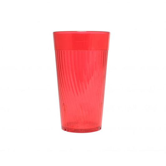 Thunder Group Belize Tumbler 12/Pcs features a unique swirl design that mimics the brilliance of glass. Made from durable red polycarbonate, it features a unique swirl design that adds style while minimizing skidding on wet surfaces. The patented starburst base design helps drain residual water when inverted for stacking. Ideal for restaurants, catered events, or daily home use. 