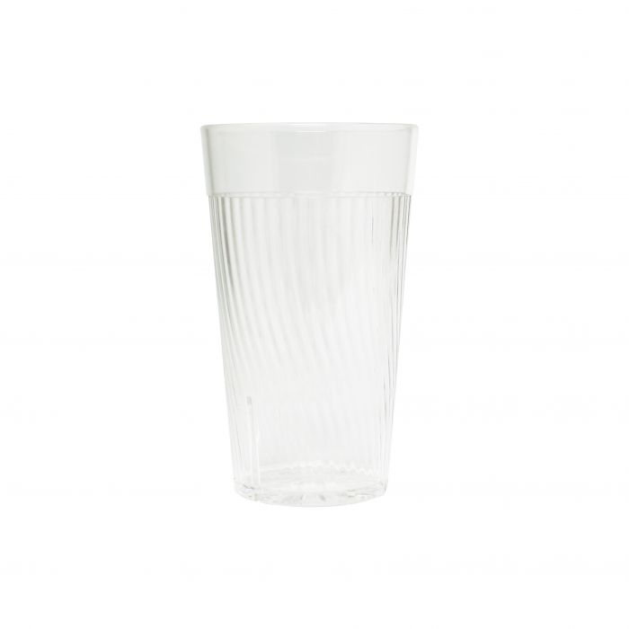 Thunder Group Belize Tumbler 12/Pcs features a unique swirl design that mimics the brilliance of glass. Made from durable clear polycarbonate, it features a unique swirl design that adds style while minimizing skidding on wet surfaces. The patented starburst base design helps drain residual water when inverted for stacking. Ideal for restaurants, catered events, or daily home use. 