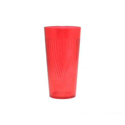 Thunder Group Belize Tumbler 12/Pcs features a unique swirl design that mimics the brilliance of glass. Made from durable red polycarbonate, it features a unique swirl design that adds style while minimizing skidding on wet surfaces. The patented starburst base design helps drain residual water when inverted for stacking. Ideal for restaurants, catered events, or daily home use. 