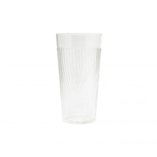 Thunder Group Belize Tumbler 12/Pcs features a unique swirl design that mimics the brilliance of glass. Made from durable clear polycarbonate, it features a unique swirl design that adds style while minimizing skidding on wet surfaces. The patented starburst base design helps drain residual water when inverted for stacking. Ideal for restaurants, catered events, or daily home use. 