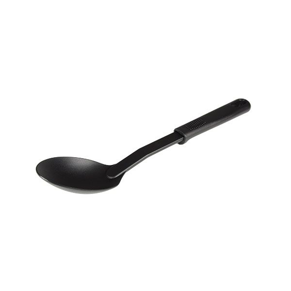 Thunder Group Solid Spoon is crafted from high-heat nylon with a sturdy polypropylene handle, making it ideal for both commercial kitchens and home use. Heat resistant up to 410°F, it’s perfect for stirring, serving, and scooping hot foods without damaging nonstick cookware. The sleek black design pairs well with any kitchen decor, and its ergonomic handle ensures a secure comfortable grip. Easy to clean and dishwasher safe, it’s built for long-lasting daily performance.