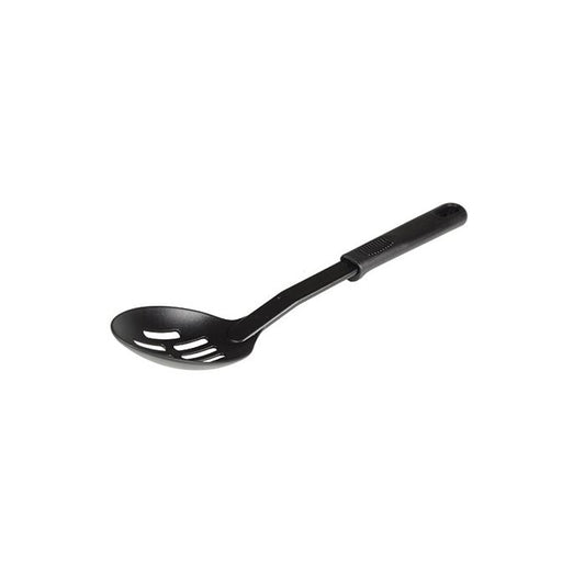 Thunder Group Slotted Spoon is expertly designed with a high-heat nylon head and a sturdy polypropylene handle, perfect for draining and serving hot foods without damaging nonstick surfaces. Heat resistant up to 410°F, it’s ideal for commercial kitchens and home cooks alike. The sleek black finish adds a professional touch to your kitchen tools. Easy to clean and dishwasher safe, this spoon ensures durability and comfort for everyday use.