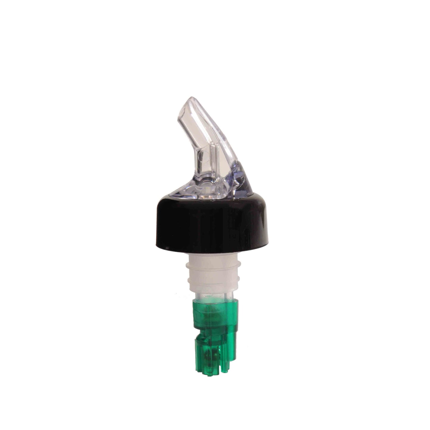 Thunder Group Measured Liquor Pourer 12/Pcs features a color-coded green tail with a sleek black collar, designed to precisely dispense a 0.75 oz (3/4 oz) shot every time. Made from durable acrylonitrile, it fits standard 750 ml liquor bottles, helping bartenders maintain consistent pours, reduce waste, and improve service speed. The color-coded tail makes it easy to identify different pour sizes, keeping your bar organized and efficient. Perfect for use in bars, restaurants, or home entertaining setups.
