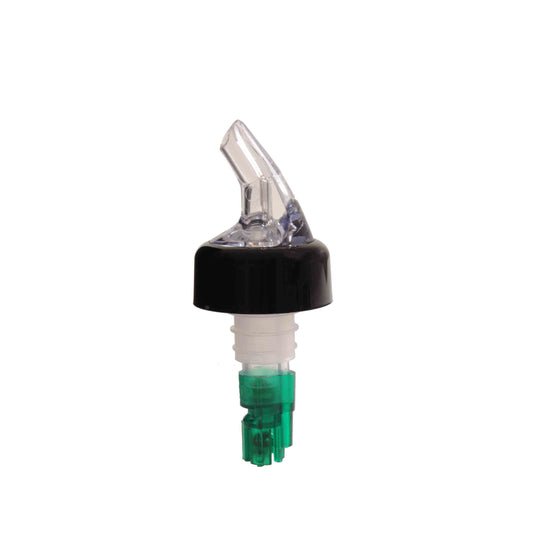 Thunder Group Measured Liquor Pourer 12/Pcs features a color-coded green tail with a sleek black collar, designed to precisely dispense a 0.75 oz (3/4 oz) shot every time. Made from durable acrylonitrile, it fits standard 750 ml liquor bottles, helping bartenders maintain consistent pours, reduce waste, and improve service speed. The color-coded tail makes it easy to identify different pour sizes, keeping your bar organized and efficient. Perfect for use in bars, restaurants, or home entertaining setups.