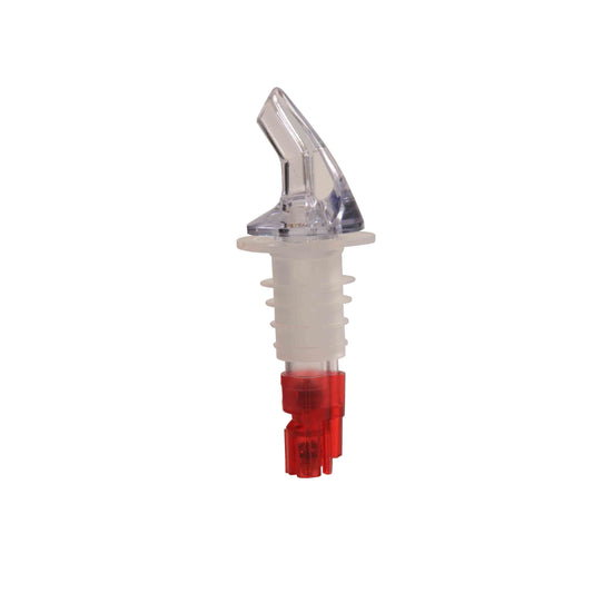 Thunder Group Measured Liquor Pourer 12/Pcs features a color-coded red tail and a sleek collarless design, precisely made from durable acrylonitrile to deliver consistent pours every time. Designed to fit standard 750 ml liquor bottles, it accurately dispenses a 1 oz shot, making it ideal for managing portions, reducing waste, and increasing service speed in bars, restaurants, or home bar setups. The bright red tail ensures fast identification of pour sizes, helping keep bar operations smooth and organized.