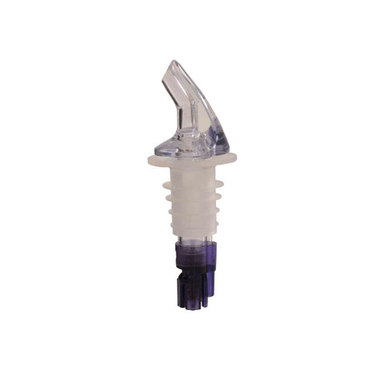 Thunder Group Measured Liquor Pourer 12/Pcs features a color-coded purple tail and sleek collarless design, made from durable acrylonitrile to deliver reliable consistent pours. Designed to fit standard 750 ml liquor bottles, it precisely dispenses a 1.13 oz (1-1/8 oz) shot, helping bars, restaurants, and home setups control portions, cut waste, and improve speed. The bright purple tail makes pour size identification quick and easy, keeping your bar organized and efficient for fast professional service.