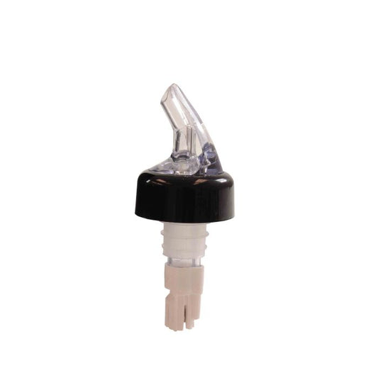 Thunder Group Measured Liquor Pourer 12/Pcs features a color-coded white tail and a sleek black collar, crafted from durable acrylonitrile to deliver precise consistent pours. Designed to fit standard 750 ml liquor bottles, it accurately dispenses a 2 oz shot every time, making it perfect for controlling portions, reducing waste, and improving bar service speed. The white tail makes pour size easy to identify, keeping your bar organized and efficient whether in busy restaurants, clubs, or at home.
