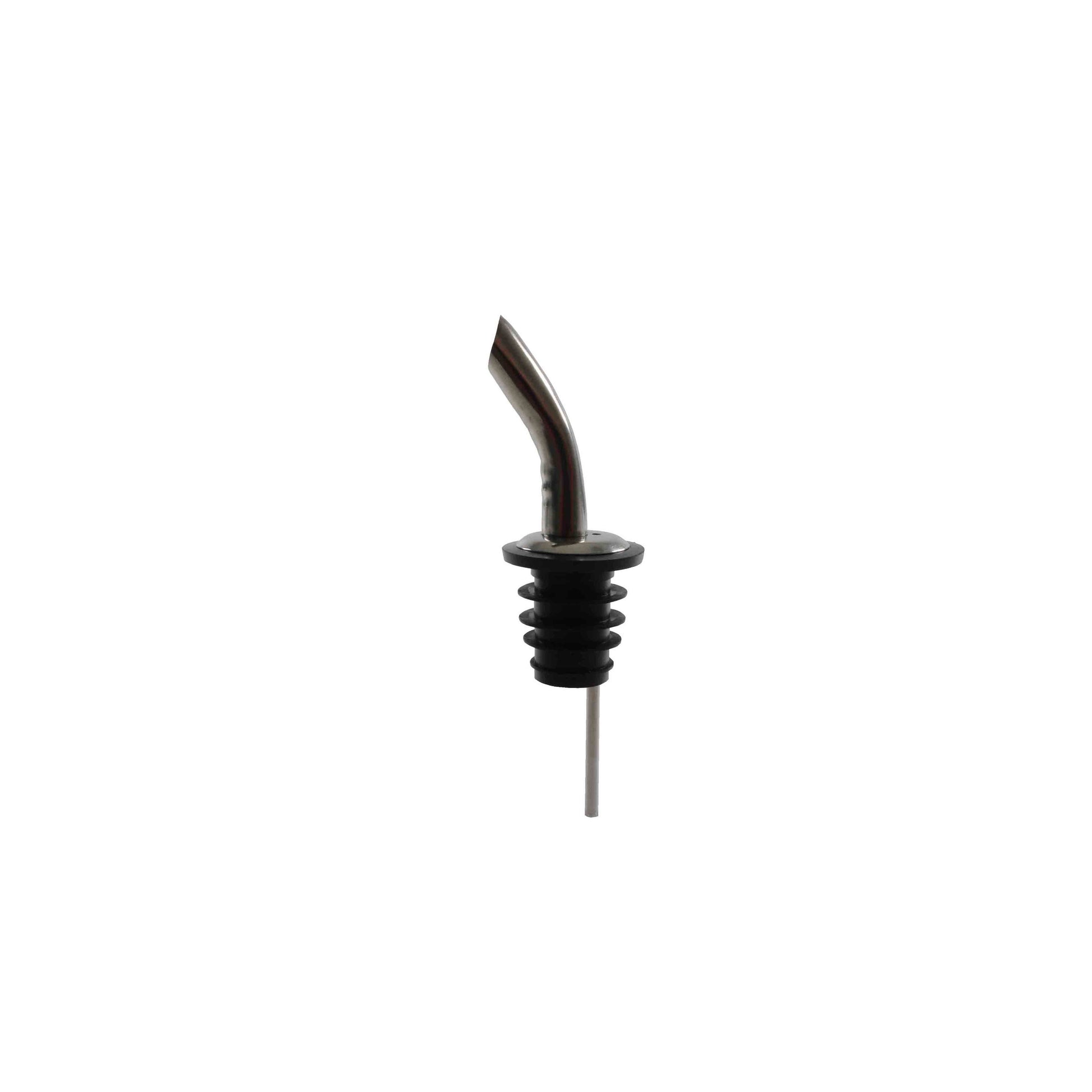 Thunder Group Gooseneck Liquor Pourer 12/Pcs features a fast flow stainless steel spout with a secure black rubber fin base, designed to fit standard 750 ml liquor bottles. The elegant gooseneck shape provides enhanced control and a stylish look, perfect for bartenders who want smooth precise pours with fewer spills. Its color-coded base makes it easy to organize and quickly identify spirits for fast efficient service. 