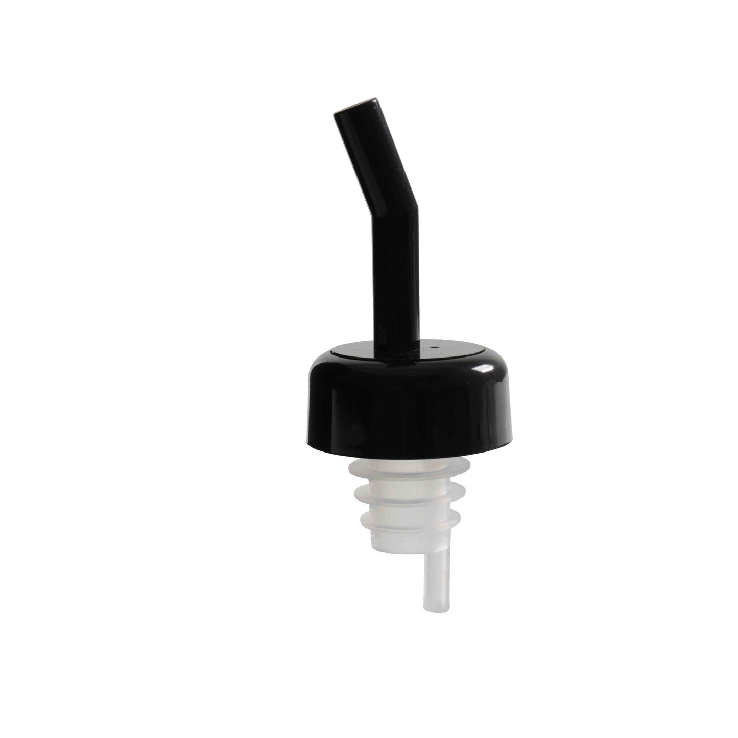 Thunder Group Flow Liquor Pourer 12/Pcs features a striking black color with a matching black collar, designed to fit securely on standard 750 ml liquor bottles. Crafted from durable acrylonitrile, it’s color coded for quick identification and adds a professional touch to any bar setup. Ideal for restaurants, bars, or home use, it ensures smooth pouring with reduced drips and waste.