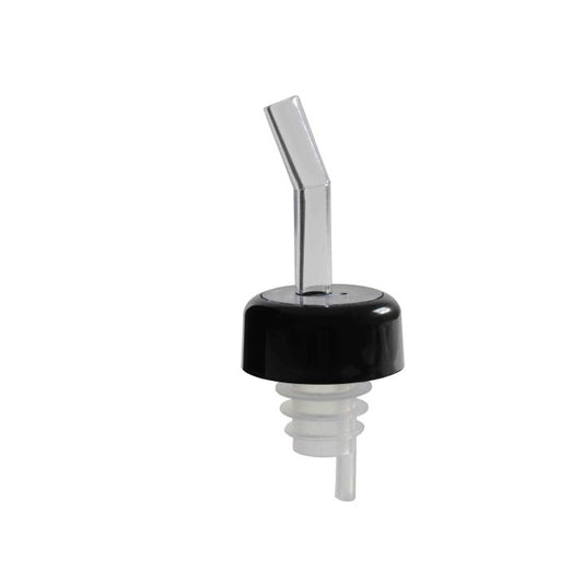 Thunder Group Flow Liquor Pourer 12/Pcs features a clear color with a matching black collar, designed to fit securely on standard 750 ml liquor bottles. Crafted from durable acrylonitrile, it’s color coded for quick identification and adds a professional touch to any bar setup. Ideal for restaurants, bars, or home use, it ensures smooth pouring with reduced drips and waste.