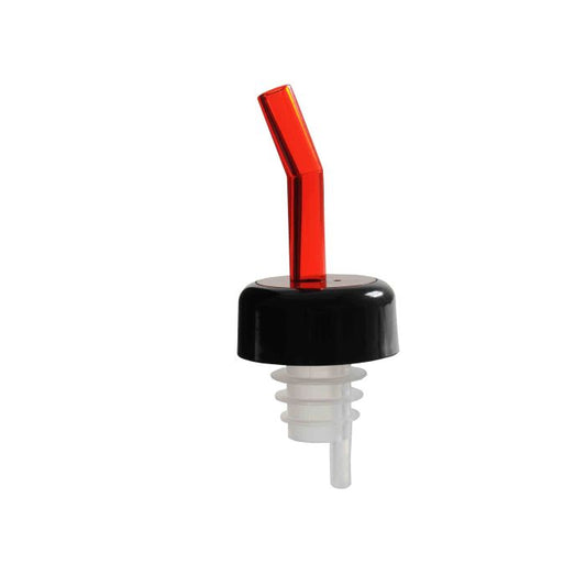 Thunder Group Flow Liquor Pourer 12/Pcs features a striking red color with a matching black collar, designed to fit securely on standard 750 ml liquor bottles. Crafted from durable acrylonitrile, it’s color coded for quick identification and adds a professional touch to any bar setup. Ideal for restaurants, bars, or home use, it ensures smooth pouring with reduced drips and waste.