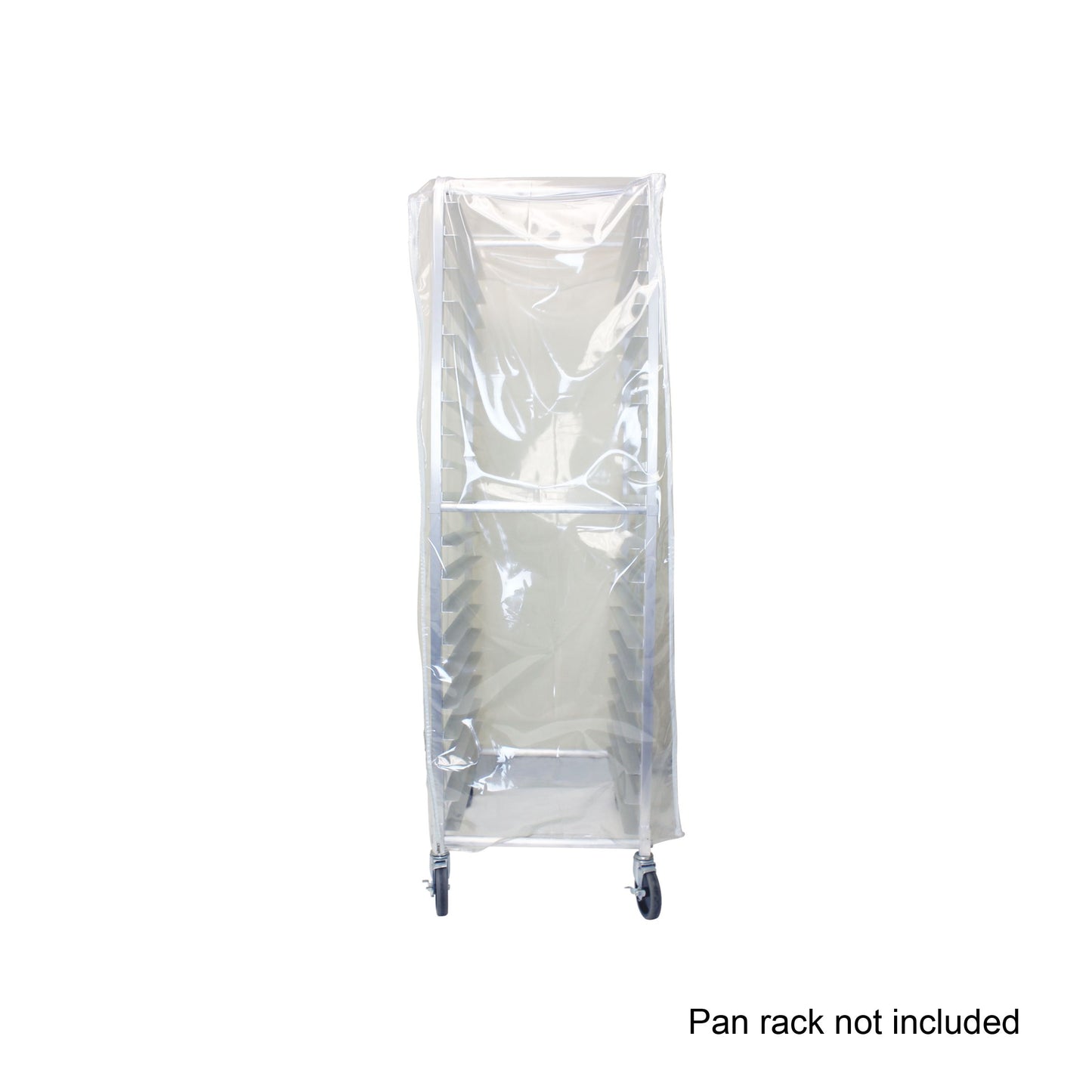 Thunder Group 20-Tier Sheet Pan Rack Cover protects baked goods and prepared food from dust debris and contaminants while stored or transported in commercial kitchens. Made from durable PVC this clear cover fits snugly over standard full height pan racks allowing visibility without exposing contents. Ideal for bakeries catering and food prep operations.
