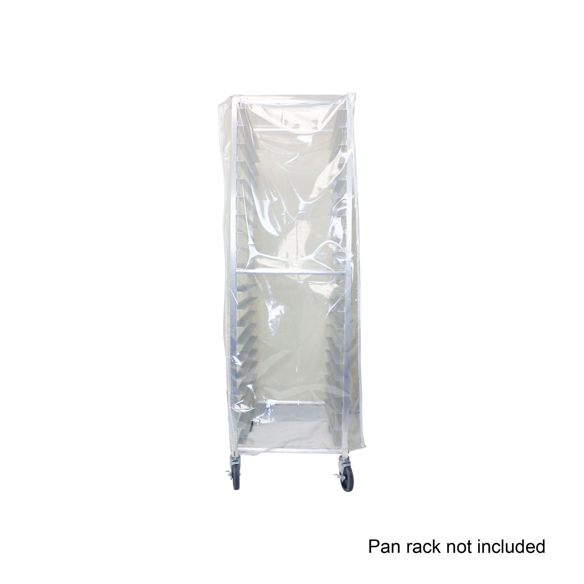 Thunder Group 20-Tier Sheet Pan Rack Cover protects baked goods and prepared food from dust debris and contaminants while stored or transported in commercial kitchens. Made from durable PVC this clear cover fits snugly over standard full height pan racks allowing visibility without exposing contents. Ideal for bakeries catering and food prep operations.
