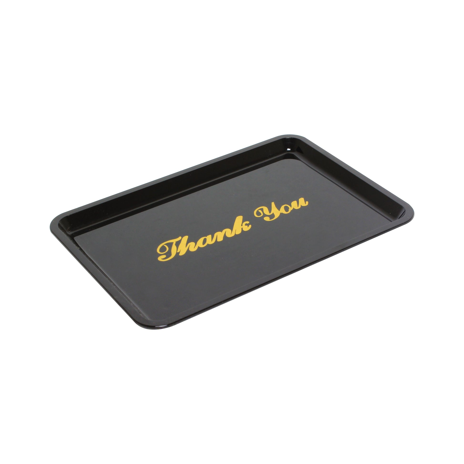 Thunder Group Tip Tray with Gold Imprint 12/Pcs features a “Thank You” message offering a polished and professional touch to customer transactions. Made from durable ABS plastic it is lightweight easy to clean and ideal for restaurants diners cafes and bars. Perfect for presenting bills change or tips in a tidy and courteous way.