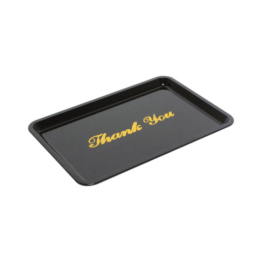 Thunder Group Tip Tray with Gold Imprint 12/Pcs features a “Thank You” message offering a polished and professional touch to customer transactions. Made from durable ABS plastic it is lightweight easy to clean and ideal for restaurants diners cafes and bars. Perfect for presenting bills change or tips in a tidy and courteous way.