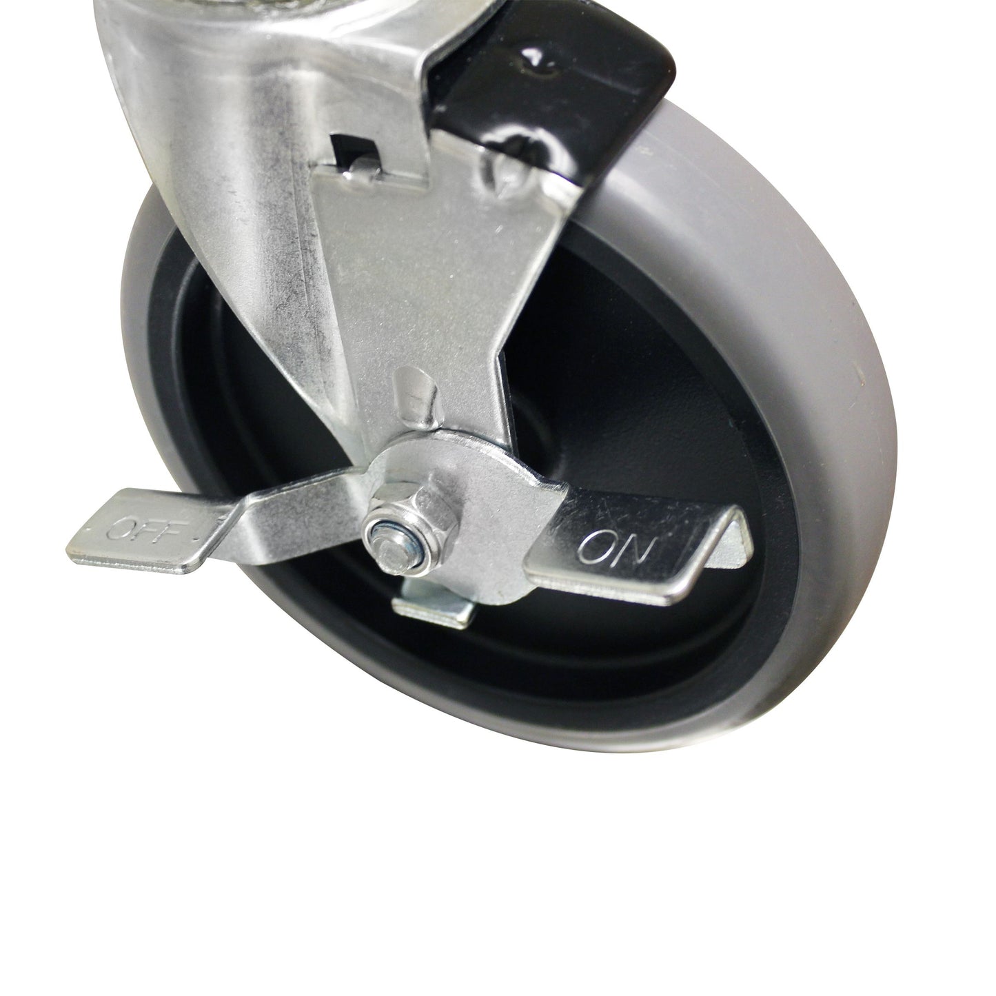Thunder Group Heavy Duty Caster with Lock offers superior stability and control for your equipment. Designed with a secure on-off locking brake, this 5 inch heavy-duty caster is ideal for high-load utility carts, shelving units, and commercial kitchen gear. Featuring a non-marking rubber wheel and robust metal housing, it ensures smooth, quiet rolling while protecting floor surfaces. Perfect for restaurant and industrial environments.