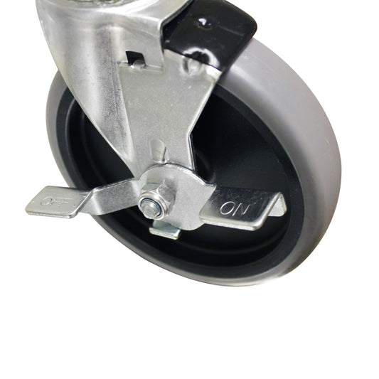 Thunder Group Heavy Duty Caster with Lock offers superior stability and control for your equipment. Designed with a secure on-off locking brake, this 5 inch heavy-duty caster is ideal for high-load utility carts, shelving units, and commercial kitchen gear. Featuring a non-marking rubber wheel and robust metal housing, it ensures smooth, quiet rolling while protecting floor surfaces. Perfect for restaurant and industrial environments.