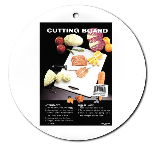 Thunder Group Heavy Duty Round Cutting Board features a high-density polyethylene construction for superior durability and hygiene. With a 14 inch diameter and 0,5 inch thickness, this heavy-duty board is ideal for commercial kitchens and food prep areas. Its non-porous surface resists moisture, odors, and bacteria, making it perfect for slicing vegetables, meats, and cheeses. Dishwasher safe and made in Taiwan, it's a reliable addition to any professional setting.