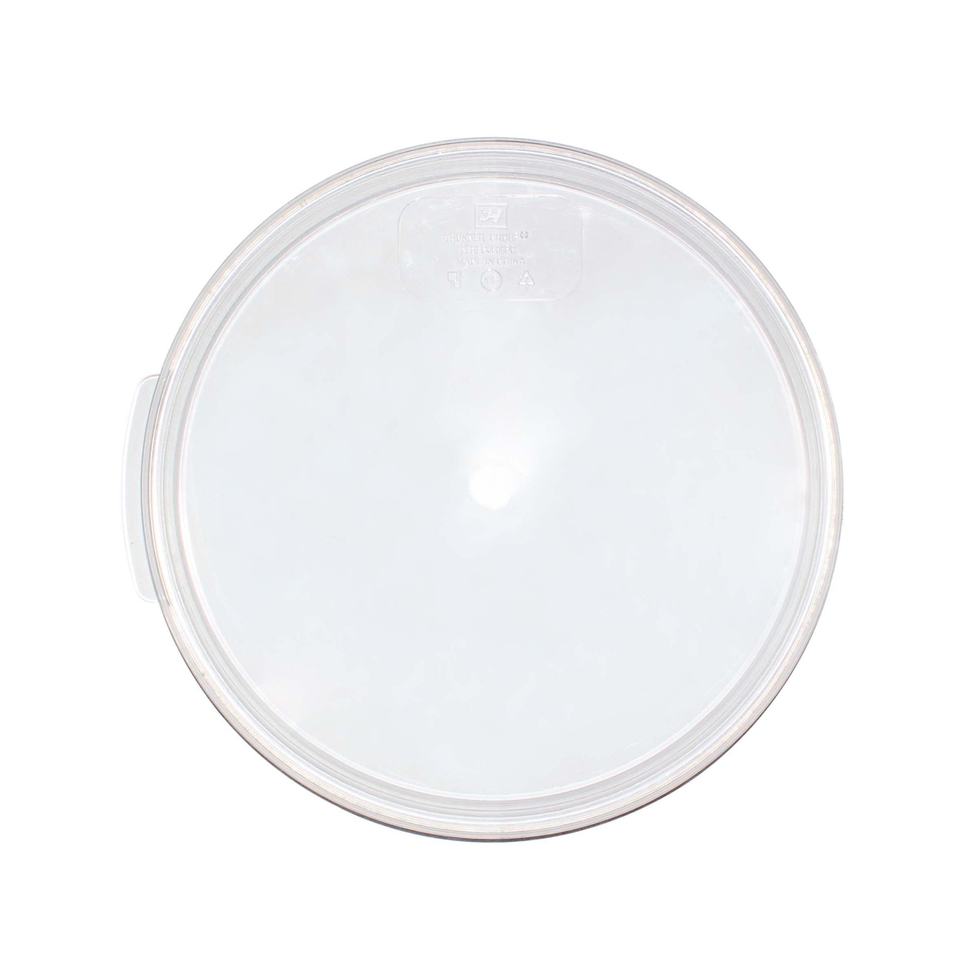 Thunder Group Round Cover is built to securely fit 6 quart (PLRFT306PC) and 8 quart (PLRFT308PC) round food containers, ensuring a tight seal for food preservation. Crafted from durable, transparent polycarbonate, this lid is NSF certified, dishwasher safe, and can withstand temperatures from -40°F to 210°F. It is break-resistant and shatter-resistant, making it ideal for demanding foodservice environments. Not microwave or oven safe.