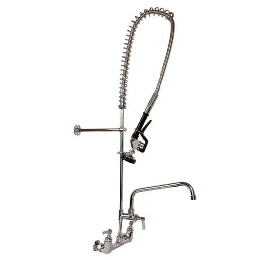 The Prepline PPRS-12 wall-mounted pre-rinse assembly with a 12" swing spout is perfect for commercial kitchens, offering powerful rinsing and efficient water flow for dishwashing and food prep tasks.