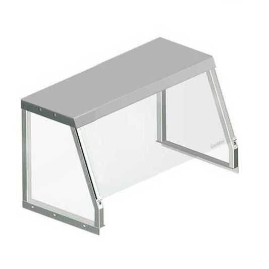 The Prepline SG-1527-S is a 27-inch angled sneeze guard for the SMB27, designed to protect food from contamination while allowing easy access for self-service in buffet or salad bar settings.