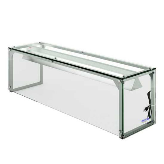 The Prepline PSG-LT-70-S is a 70-inch glass sneeze guard with LED lighting, designed for salad bars to protect food from contaminants while enhancing visibility and presentation with bright lighting.