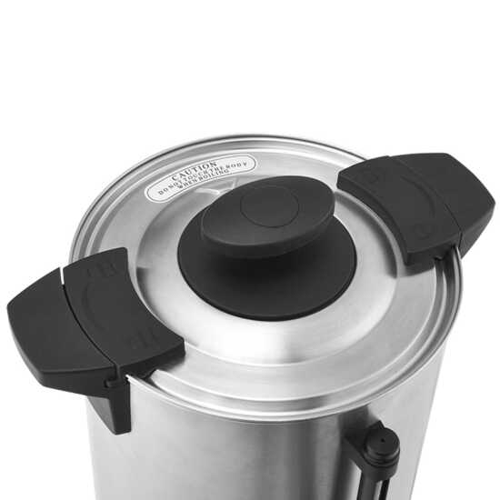 Prepline CU-15 stainless steel coffee urn percolator with a 103-cup capacity, designed for efficient brewing and serving of coffee at large events, gatherings, and catering services.