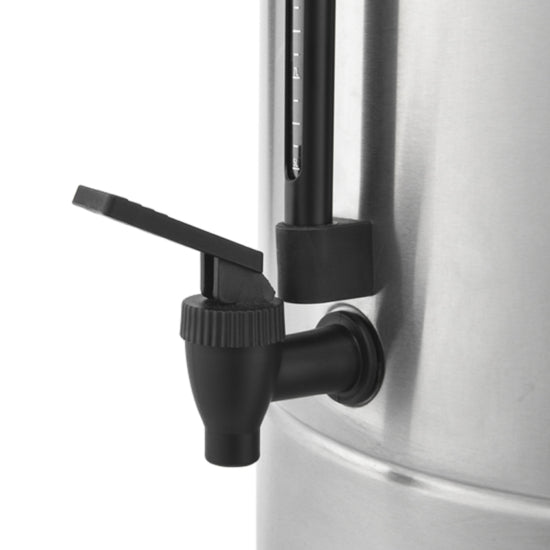 Prepline WB-15 Water Boiler with a 4-gallon capacity (103 cups) and 1500W heating element. Designed for commercial use, it provides efficient hot water dispensing for beverages and food preparation. Powered by 120V for consistent and reliable performance.