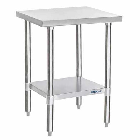 Prepline PWTG-3030 30"D x 30"L stainless steel worktable equipped with an undershelf for efficient kitchen organization.