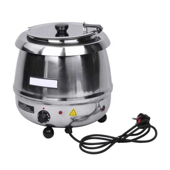 Prepline PSS-6000 stainless steel commercial soup kettle with a 10-liter capacity, ideal for keeping soups, sauces, and stews hot and ready for serving in restaurants, buffets, and catering setups.
