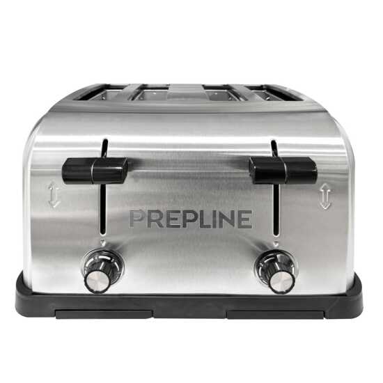 Prepline PT-4S commercial toaster with 1.5-inch slots, designed to toast 4 slices at a time, operating on 120V, ideal for high-volume food service in restaurants and cafes