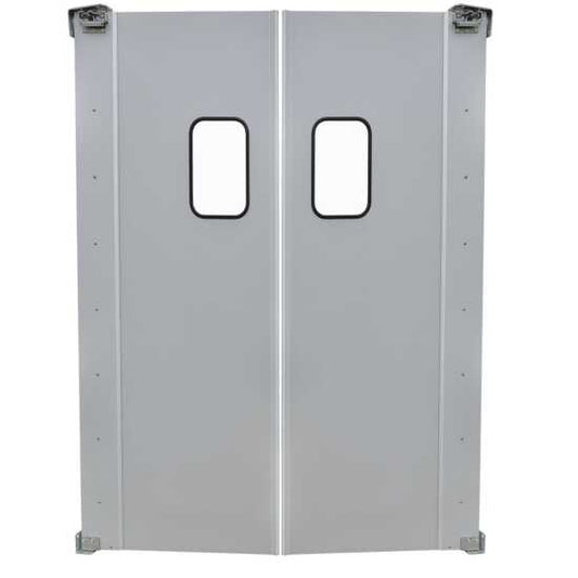 Prepline 60 x 84 inches double aluminum swinging service traffic door featuring a 9 x 14 inches window, ideal for high-traffic commercial environments and efficient access.