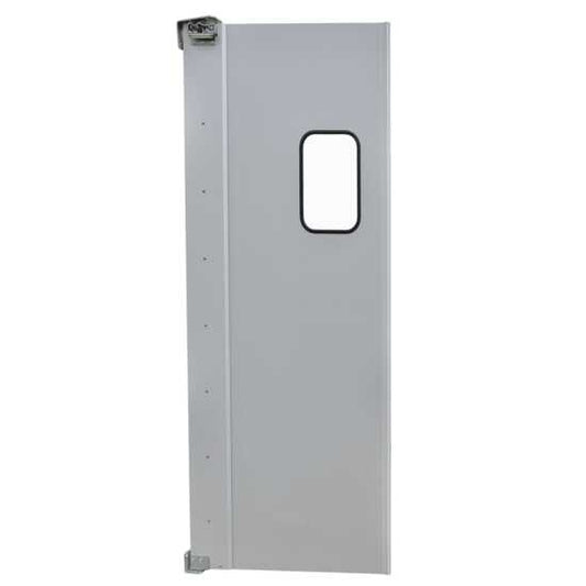 Prepline 30 x 84 inches single aluminum swinging service traffic door featuring a 9 x 14 inches window, designed for efficient access in busy commercial environments.