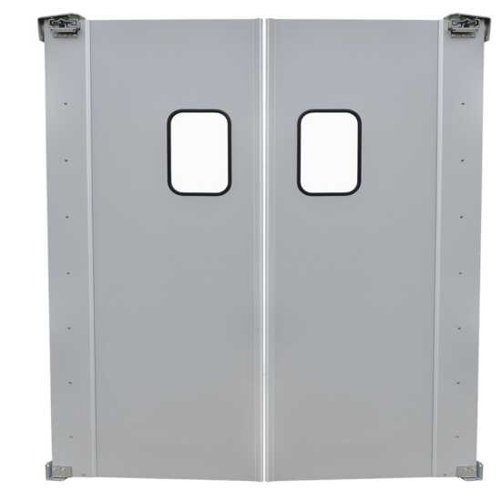 Prepline 72 x 84 inches double aluminum swinging service traffic door featuring a 9 x 14 inches window, ideal for facilitating access in high-traffic commercial areas.