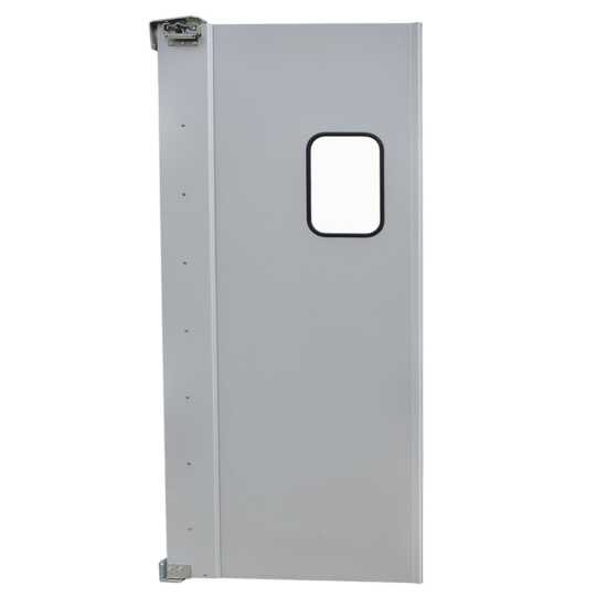 Prepline 36 x 84 inches single aluminum swinging service traffic door featuring a 9 x 14 inches window, designed for efficient access in commercial spaces.