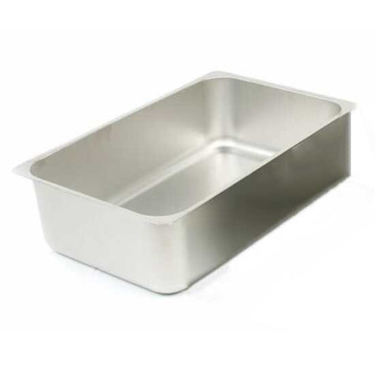 The Prepline full size 6" deep aluminum spillage water pan is designed for steam tables, providing effective heat retention and water management, ensuring optimal food serving conditions in commercial kitchens.