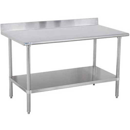 Prepline 24" x 60" stainless steel worktable featuring an undershelf and 4" backsplash, ideal for efficient kitchen organization.