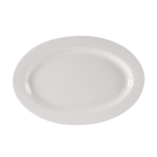 Yanco Platter RE-14 is a durable and elegant addition to your catering tableware collection. Measuring 12.5x9 inches, this large platter is ideal for serving shared meals, making it perfect for catering services, restaurants, and banquet settings. Crafted from high-quality porcelain, it offers excellent resistance to mechanical damage and temperature changes. The classic American white color complements any table setting, while the plain yet sophisticated design enhances food presentation.