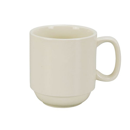 Yanco Prime Mug Stackable RE-16-P is an excellent choice for any foodservice establishment. With a 16-ounce capacity, it is perfect for serving coffee, tea, hot chocolate, and other beverages. Crafted from durable porcelain in a classic American white finish, this mug offers both elegance and practicality. Its stackable design saves storage space, making it ideal for busy cafes, restaurants, and catered events.