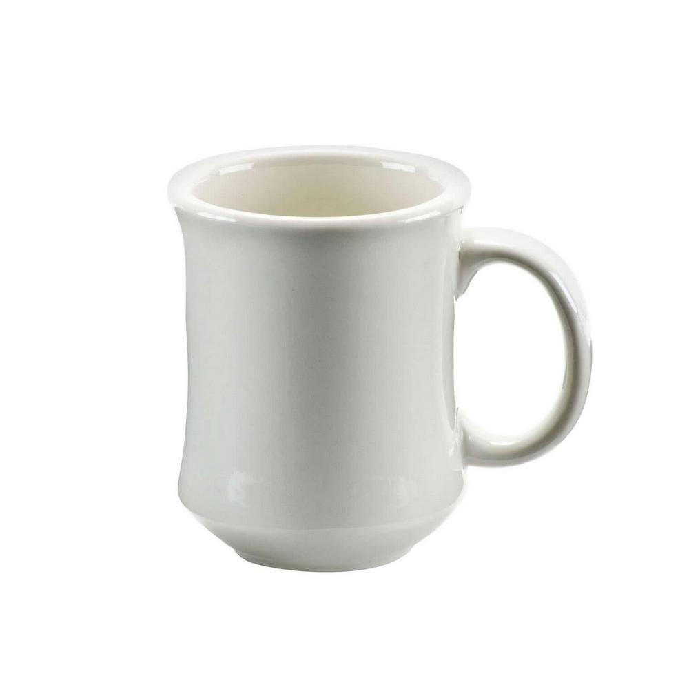Yanco Provo Mug RE-7-P offers a refined touch to your coffee and tea service. With a soft American white finish, this 7-ounce mug elegantly highlights the color of your beverages while fitting seamlessly into any dining setting. Its unique center-narrowed shape and rolled edges create a sophisticated silhouette, while the wide handle ensures a comfortable grip. Crafted from durable, scratch-resistant porcelain, this set is ideal for high-volume use in cafes, restaurants, and hotels.