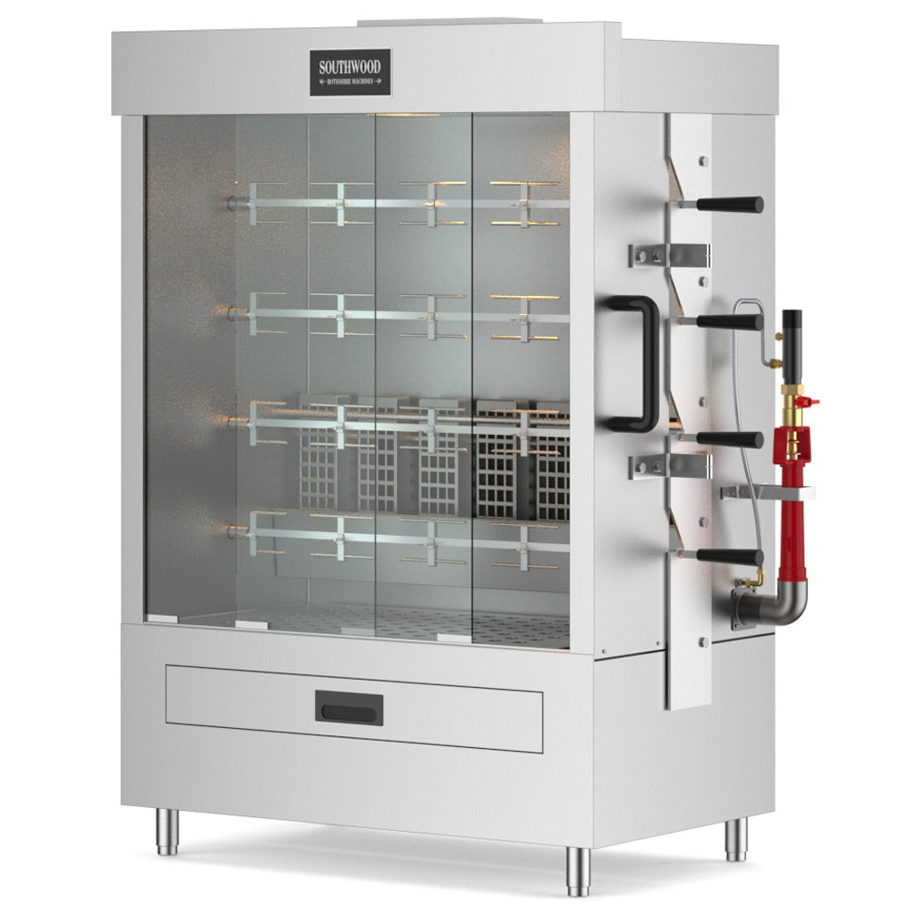 Southwood RG4-NG commercial rotisserie oven machine, designed for cooking 20 chickens using natural gas, perfect for high-volume roasting in restaurants and catering operations.