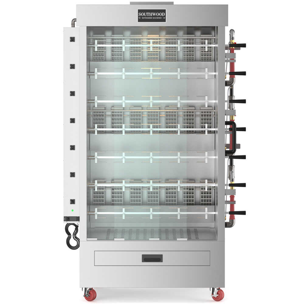 Southwood RG7-LP commercial rotisserie oven machine, designed for cooking 35 chickens using liquid propane gas, perfect for high-efficiency roasting in restaurants and catering operations.