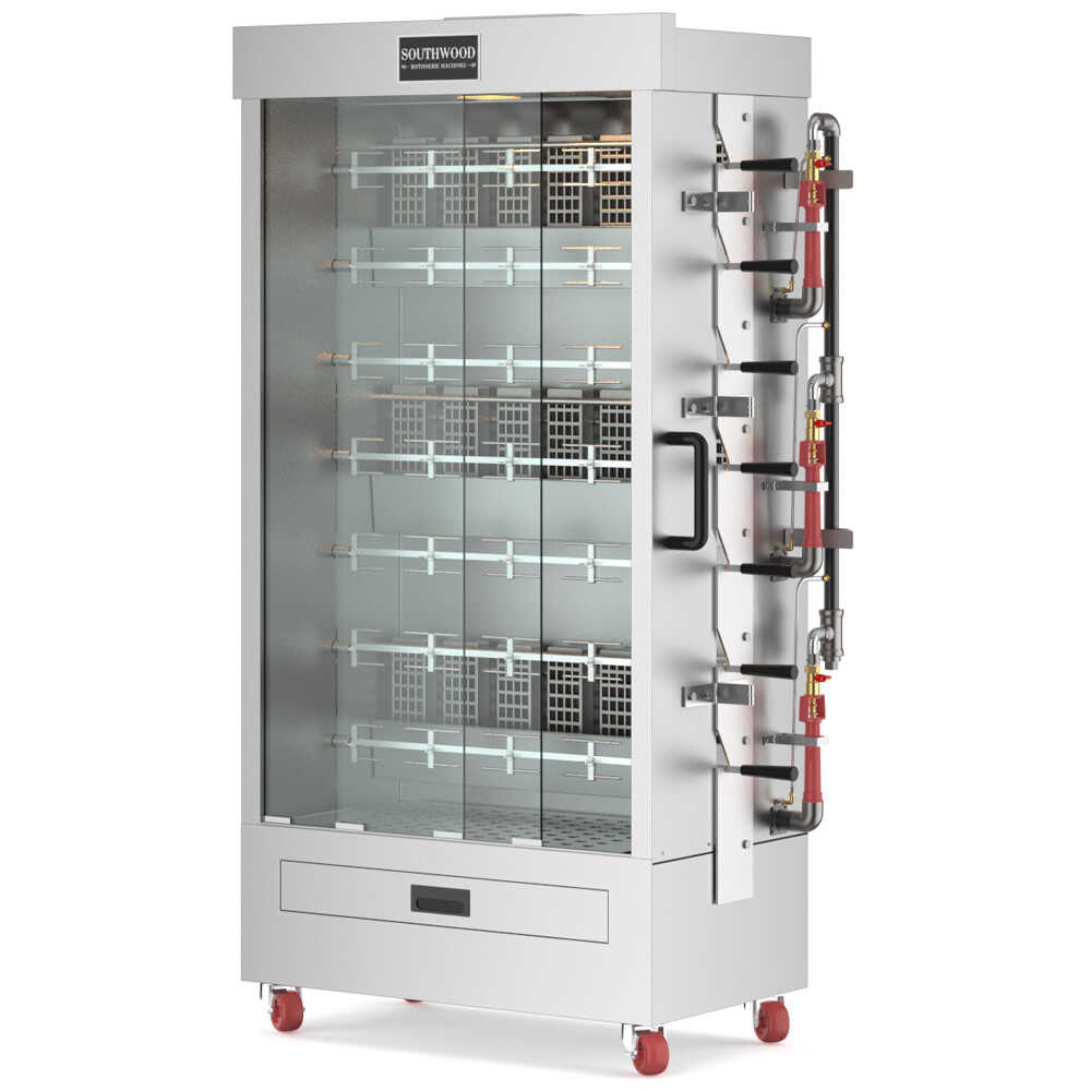 Southwood RG7-LP commercial rotisserie oven machine, designed for cooking 35 chickens using liquid propane gas, perfect for high-efficiency roasting in restaurants and catering operations.